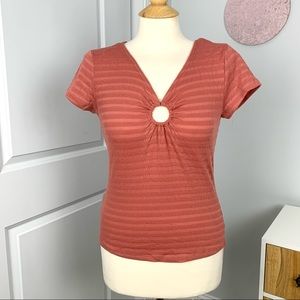 NWT Derek Heart Size Medium Rust Short Sleeve Top Ribbed Femme Utility